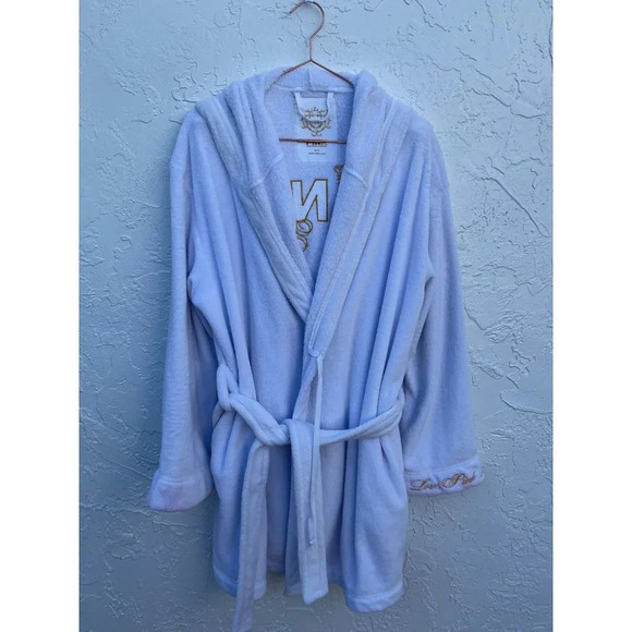 PINK Victorias Secret Womens Hooded Bling Sherpa Robe White Sz M/L - Picture 2 of 11